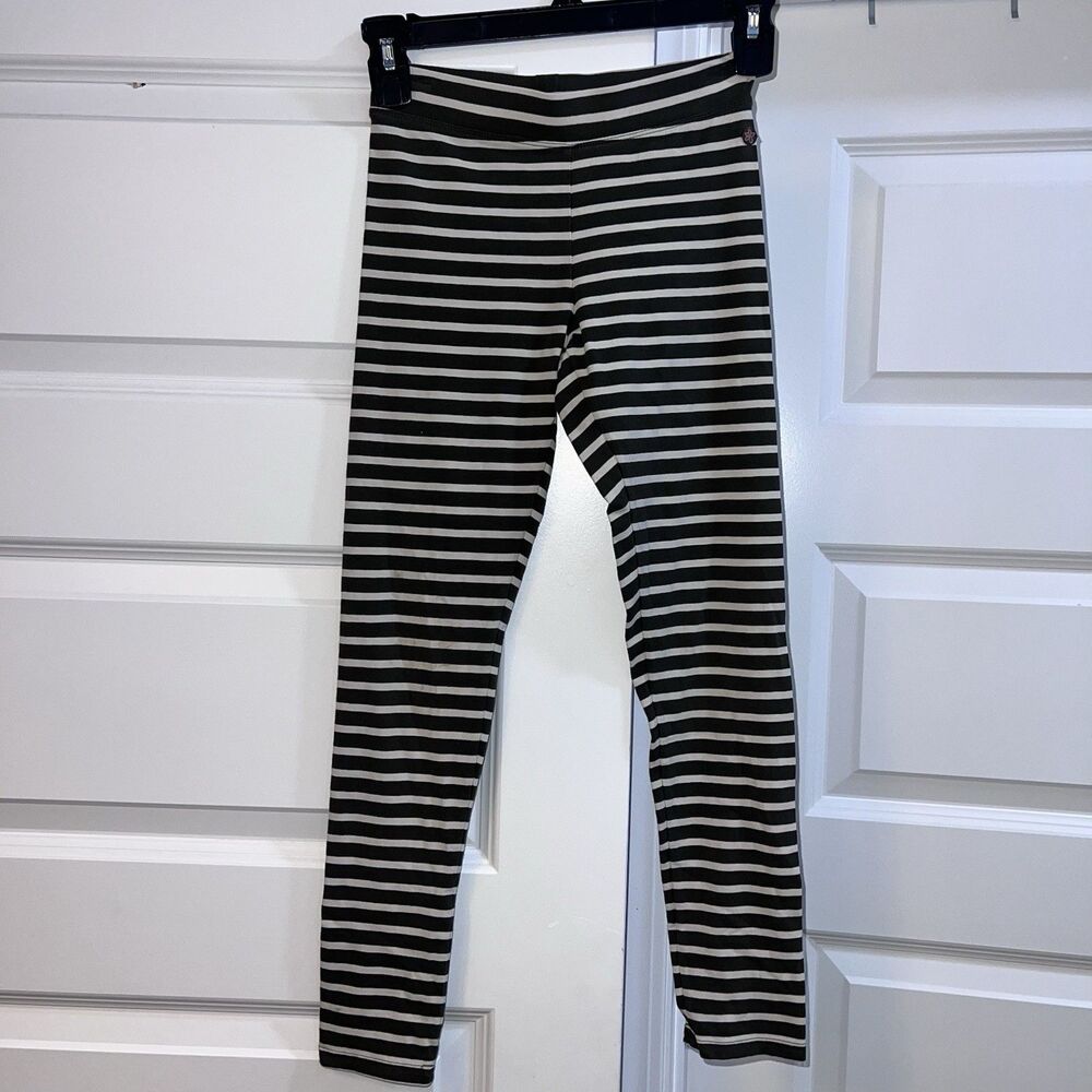 Matilda Jane Girl’s Leggings Size 10 Green/White Striped EUC